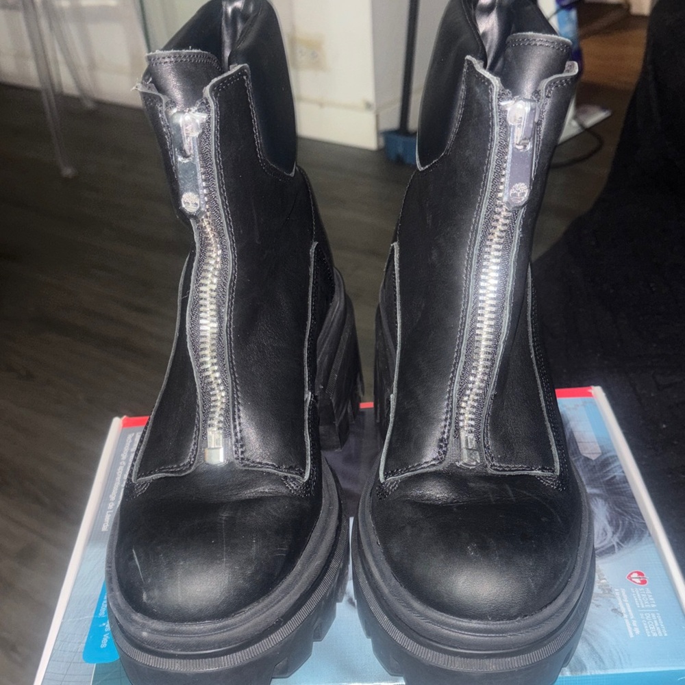Sleek Black Zippered Combat Timberlands